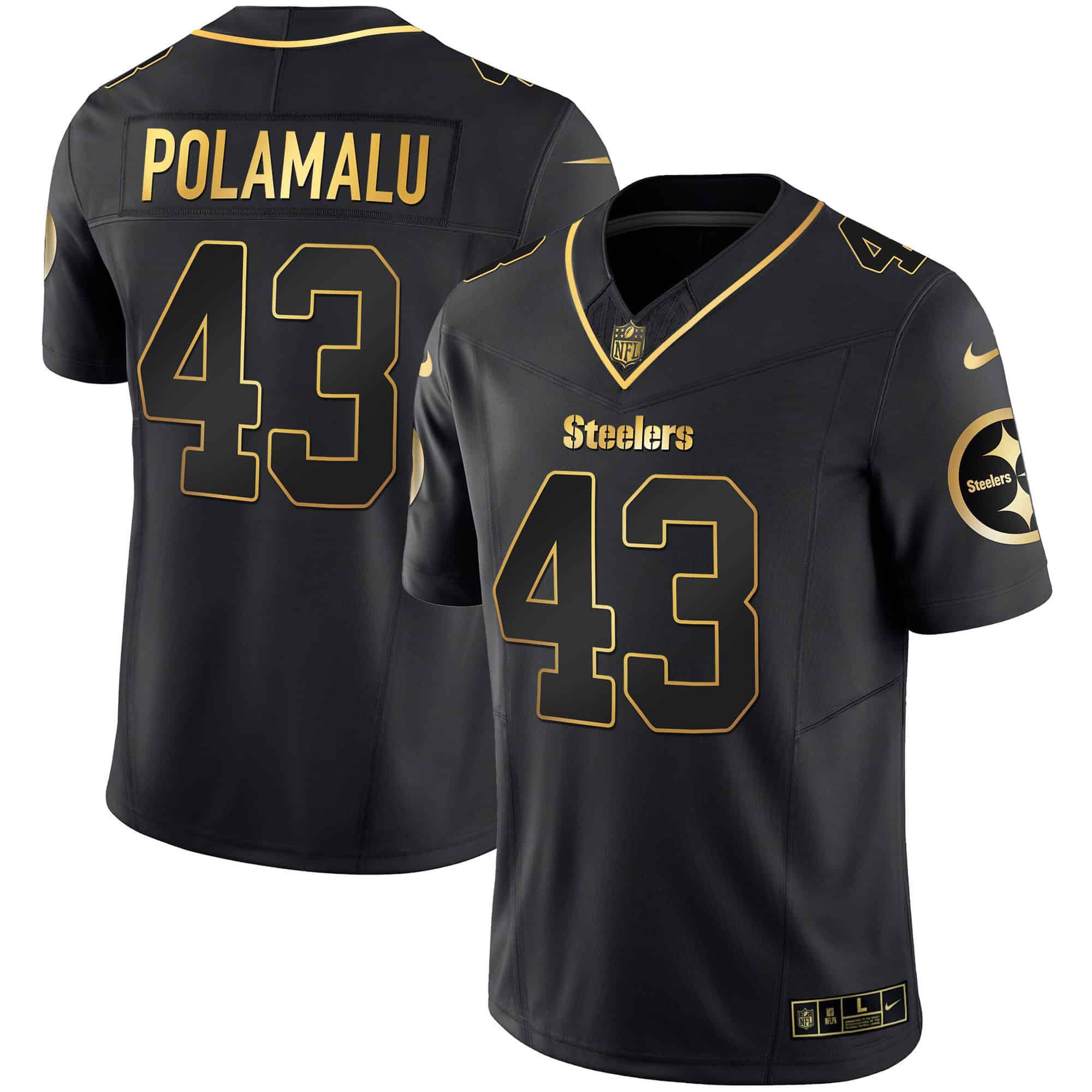 Men Pittsburgh Steelers #43 Polamalu Black Gold 2024 Nike Vapor Limited NFL Jersey style 2